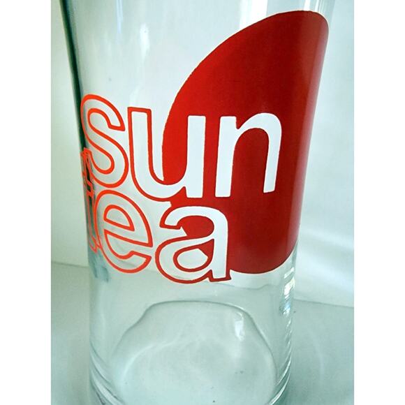 Sun Tea Drinking Glass / Cup 6 1/2" Clear Red Graphics Retro Ice Drinks See Pic - Picture 2 of 7
